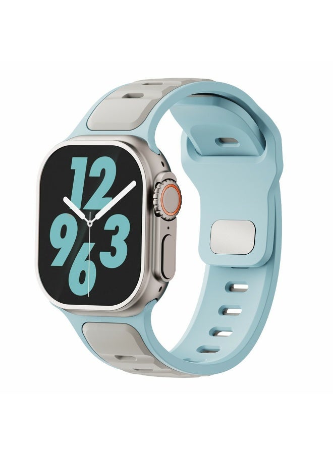 سوار سيليكون لساعة أبل ألترا 3 2 1 49 مم / سلسلة 11 10 46 مم / 9 8 7 45 مم / SE3 SE2 SE 6 5 4 44 مم / 3 2 1 42 مم، سوار رياضي ثنائي اللون - (رمادي/أزرق فاتح) - Image 2